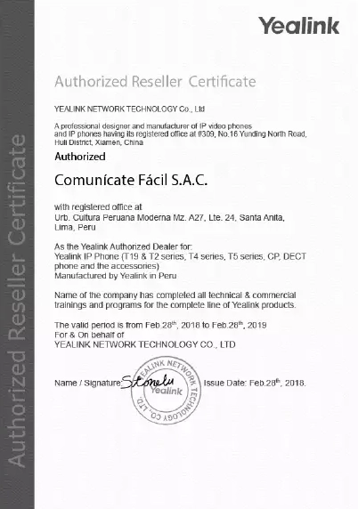 Certificado Partner Yealink
